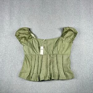 NWT Anthropologie Green Puffed Sleeve Corset Short Sleeve Tee Women's Large 78$